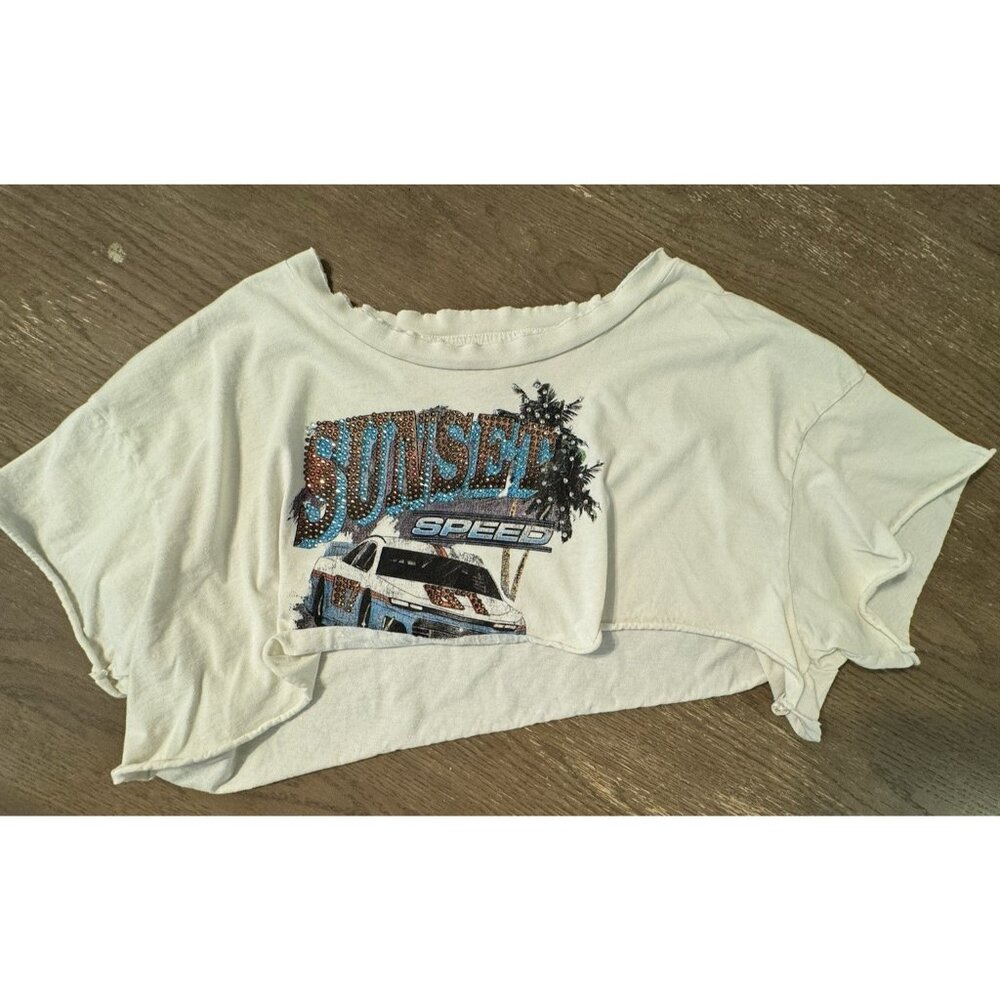 Vintage Souls LA Ivory Speedway Crop Top Large Cotton Moto Rock Streetwear Y2k - Picture 4 of 9